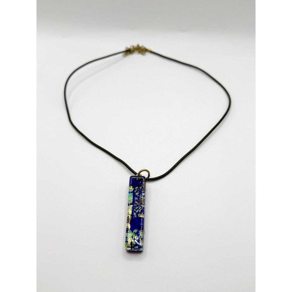 Made In Italy Murano‎ Art Glass Pendant Necklace With Leather Cord Chain - Picture 2 of 5